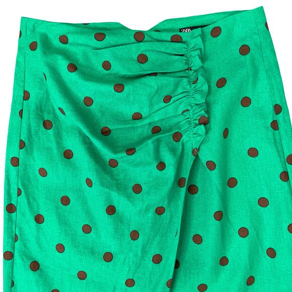 Zara Green Brown Polka Dot Midi Skirt Half Sleeve Top Set size S Blogger Fave - Picture 16 of 16